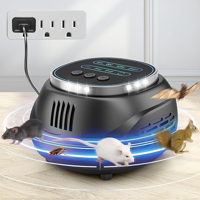 Mouse and Rodent Repellent Plug-in, Ultrasonic Pest Control Device for Mice, Squirrels, Bats, Roaches, Spiders, 2025 Upgraded Indoor Electronic Repeller, 4 Modes, Covers 1300 Sq.Ft, Easy for Home Use