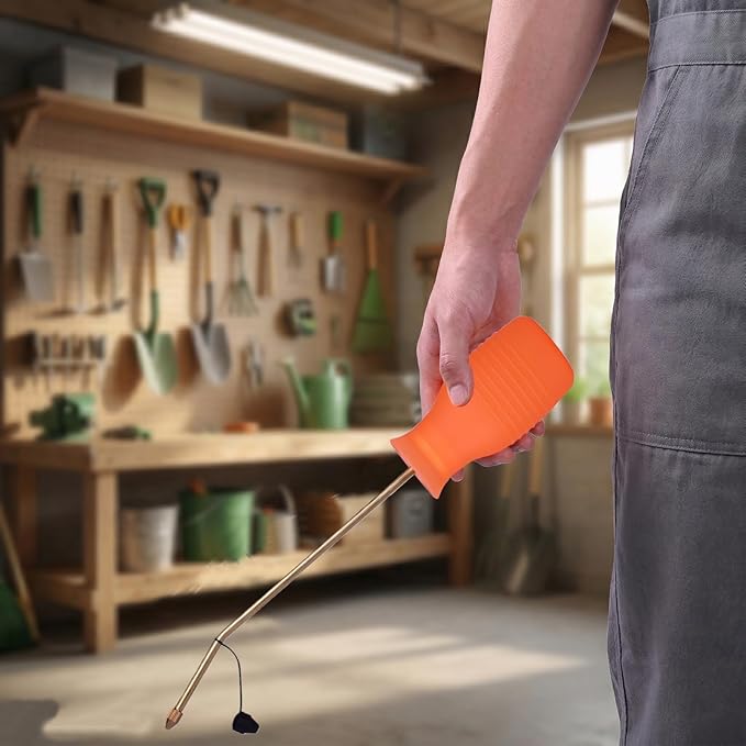 Diatomaceous Earth Duster, 230ml Large, Powder Duster Kit with Long Copper Tube & Folding Funnel, Indoor Outdoor Silicone Sprayer Heavy Duty Bulb Applicator for Home and Garden(Orange)