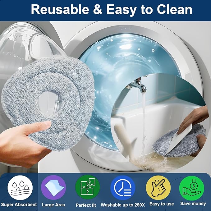 Flat Mop Head Replacements for Ocedar, Microfiber Mopping Head Refill for O-Cedar EasyWring and RinseClean Sys, 4 Pack Flat Spin Mop Pads & 1 Plastic Pad for Cleaning Floor, Wall, Ceiling