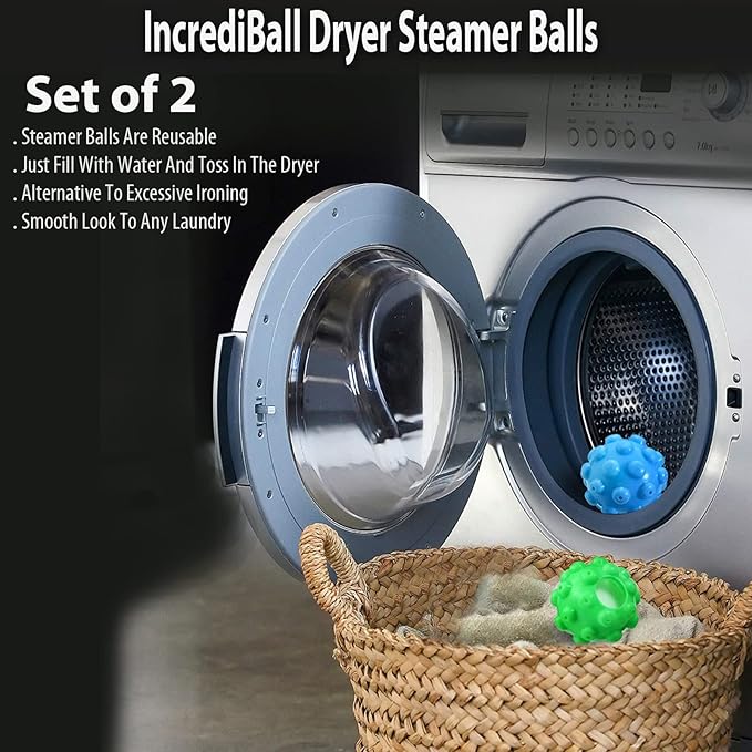 Dryer Steamer Balls Releases Steam to Create A Smooth Look to Any Laundry and Soften Clothes Set of Two