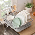 Dish Drying Rack 3 Piece Dish Drainer with Drainboard Set for Kitchen Counter ✅– Dish Rack with Removable Utensil Holder & Swivel Spout for Countertop ✅– DishRack for Plates, Cups & More, Silver