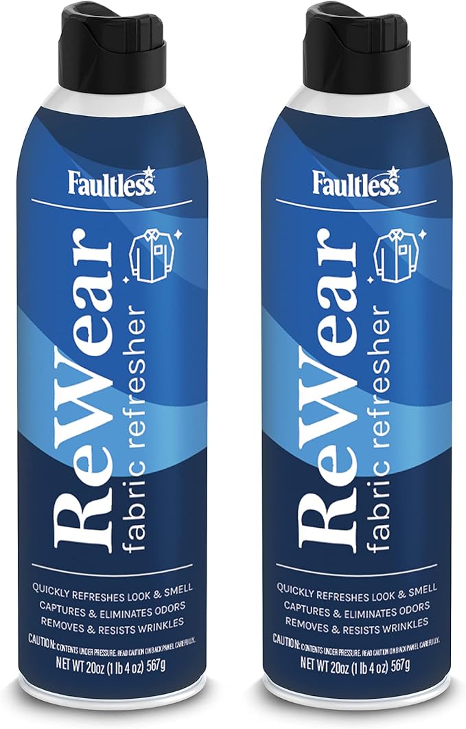 Faultless ReWear Dry Wash Spray for Clothing – Wrinkle Remover, Fabric Refresher Spray, Captures Odors – Like Dry Shampoo for Clothes: Fresh Look W/Out Laundry, 20oz