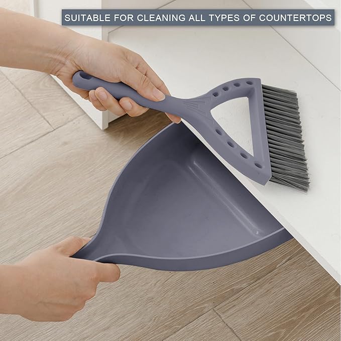 Mini Broom and Dustpan Set Small Dust pan and Brush Set Perfect for Desk Office Camping Dorm RV Essentials (Blue Gray)