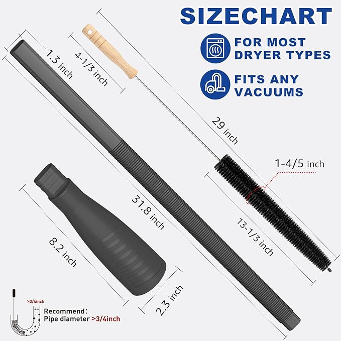 Sealegend 2 Pieces Dryer Vent Cleaner Kit and Flexible Dryer Lint Brush Vacuum Hose Attachment Power Lint Remover Refrigerator Coil Brush, Black