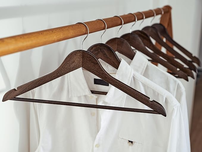 StorageWorks Wooden Hangers 30 Pack, Wood Coat Hangers for Closet, Heavy Duty Clothes Hangers for Suits, Shirts, Pants, Jackets, Walnut Color