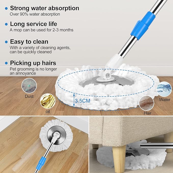 Mop and Bucket with Wringer Set, Separate Dirty Water with 3 Microfiber Replacement Mop Head Refills, 61" Stainless Steel Adjustable Handle for Floor Cleaning, (Mop Bucket 20QT)