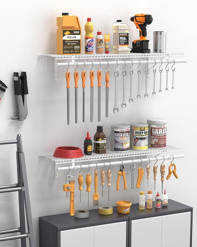 Supforce 4 Pack Closet Shelves with Triangular Brackets, 4FT X 12IN Wall Mounted Wire Shelving Orgnizer for Closet,Laundry Room,Load Up to 150lb, White