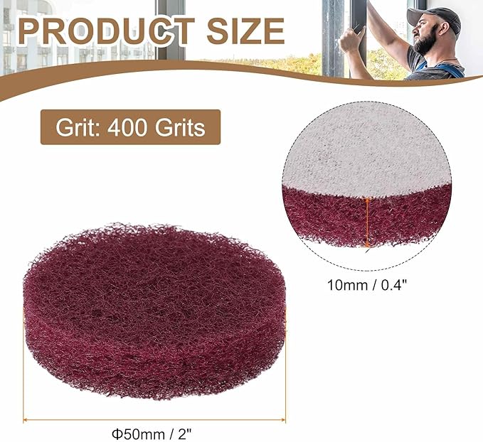 HARFINGTON 24pcs Scrubber Scouring Pads 400 Grits 2 Inch Drill Power Brush Hoop and Loop Surface Conditioning Disc Drill Scuffing Disc Scrub Pads for Home Kitchen Cleaning, Red