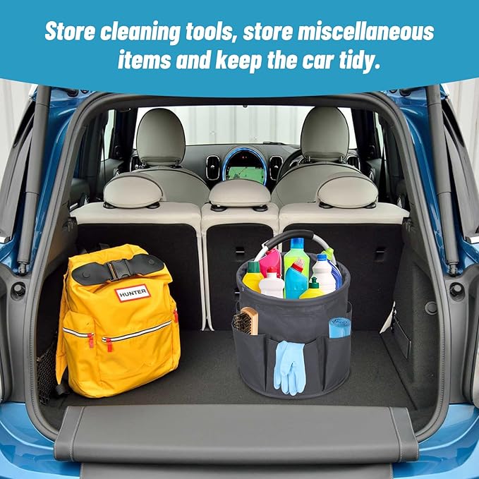 Qivine 17L Cleaning Caddy with Handle, Cleaning Supply Caddy, Foldable Tool Bag Cleaning Products Organizer, Portable Cleaning Bucket Caddy for Cleaning Supplies (Dark Gray)