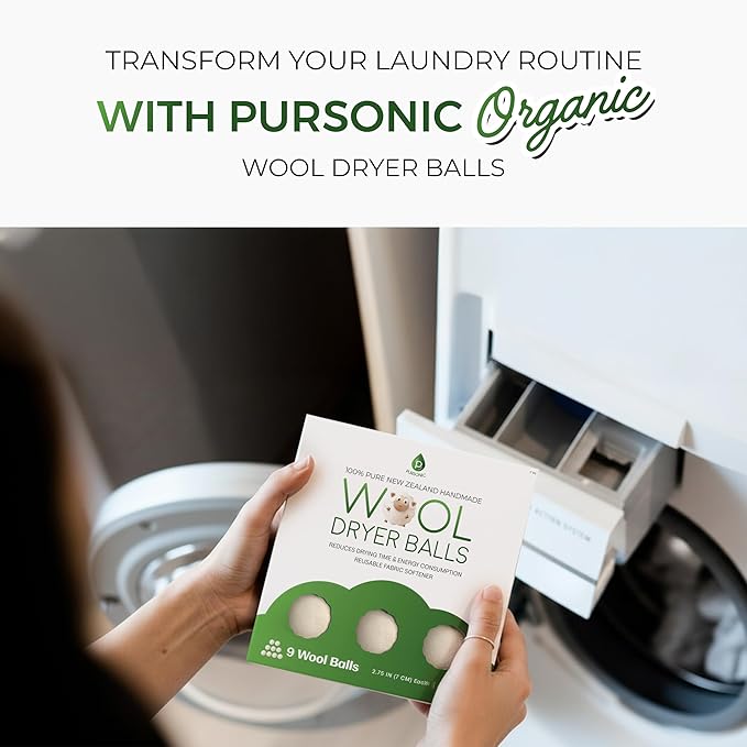 Pursonic XL Laundry Wool Dryer Balls Made with 100% Pure New Zealand Wool - Natural Reusable Fabric Softener Balls for Drying Time & Energy Consumption - Reduces Clothing Wrinkles & Lint - Set of 6