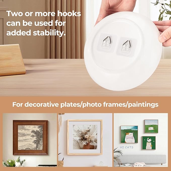 Bilillo 40 Pack Invisible Adhesive Wall Plate Hangers, 2.3 Inch Plastic Plate Holders for Decorative Plates, Photo Frames, and Wall Art Display