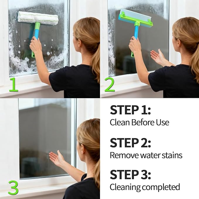 Silicone Window Squeegee Kit,Window Cleaning Kit,Recyclable Silicone Window Squeegee Kit with Washer and Microfiber Cloth(Green)