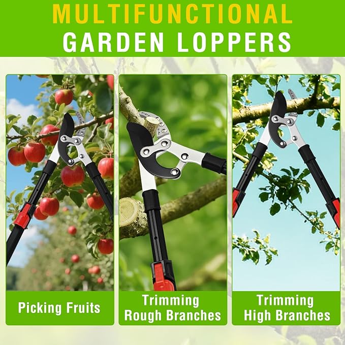 Yesker 27-35" Extendable Loppers for Tree Trimming Heavy Duty Tree Trimmer Bypass Loppers with Compound Action Sharp Anvil Blade up to 2 Inch Cut Capacity Branch Cutter Chops Thick Branches Ease