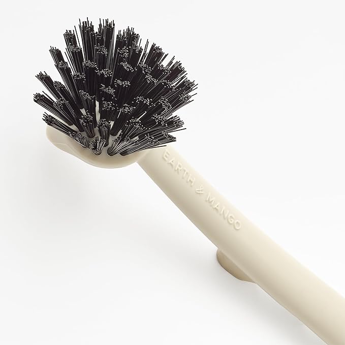 Earth & Mango Magnetic Dish Brush & Scraper, Snaps to Sink, Non-Scratch, Dishwasher Safe, Dish Scrubber – Warm Sand Beige