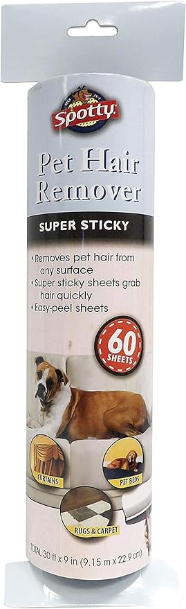 Spotty Supersize Extra Sticky, Adhesive Lint Roller Refill, Pet Cat & Dog Hair Remover for Clothes and Furniture, 60 Sheet ct (Pack of 6)