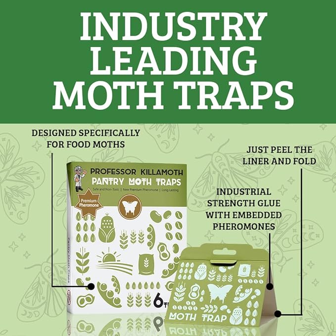 Triple-Strength Pantry Moth Traps 6 Pack – Safe Pheromone Moth Traps for House & Kitchen – Non-Toxic Pantry Pest Solution for Indian Meal Moths