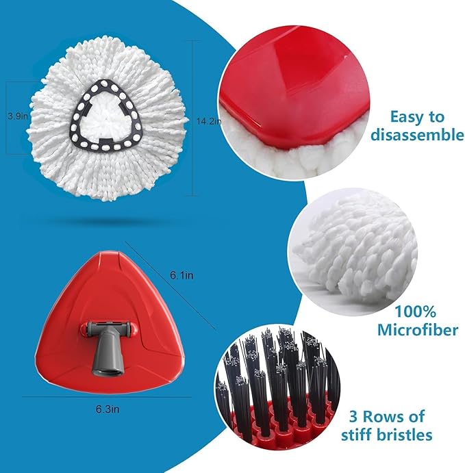 4 Pack Spin Mop Replacement Head Compatible with O Cedar EasyWring 1 Tank Microfiber, 30-58" Handle, Upgraded Triangle Mop Base and Scrub Brush Combo Set