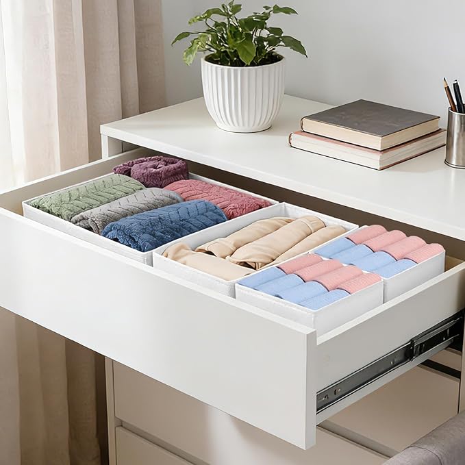 Drawer Organizer Clothes, 16 Pack Dresser Organizer Bins, Foldable Closet Organizers and Storage Fabric Dresser Bins, Shallow Drawer Dividers for Clothing, Underwears, Socks, Tie