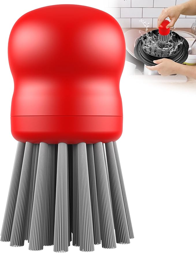 Mini Dish Brush for Cleaning Chicken Shredder, Palm Brush Dish Scrubber with Ergonomic Grip, Kitchen Brush for Washing Dishes, Pans, Pots, Sink (1, Red)