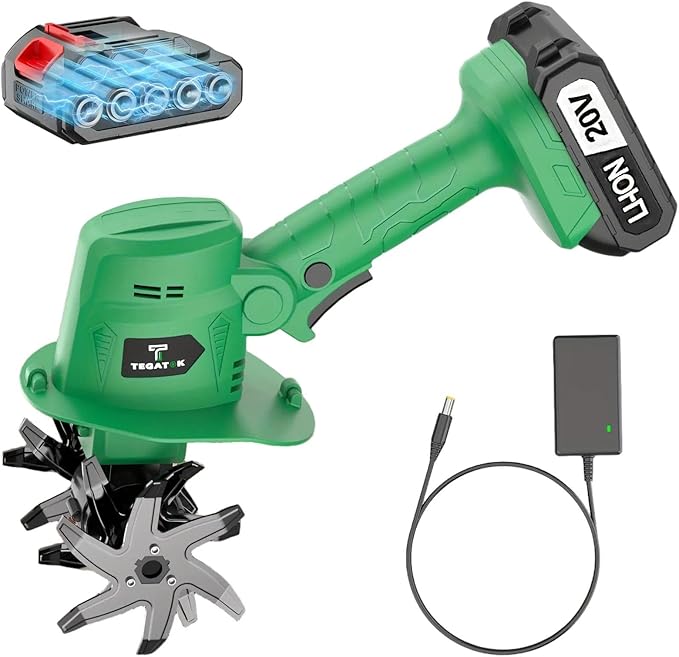 Handheld Cordless Tiller, Electric Garden Cultivator, Includes Battery and Charger, Suitable for Soil Cultivation, Lawn Preparation, and Garden Maintenance