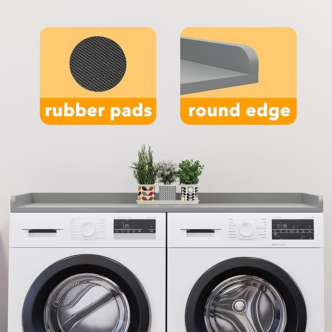 SpaceAid Washer Dryer Countertop, Laundry Wood Shelf Topper with Edge, 54" Width x 27.5" Depth Cover Guard Organizer for Washer and Dryer Laundry Hamper Counter Storage Organization (Gray)