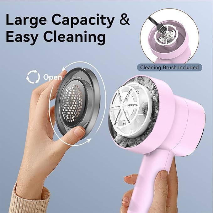 Rechargeable Fabric Shaver for Clothes: 6-Leaf Blades & 3 Speeds to Remove Pilling, Fuzz & Lint Balls - with LED Display, Portable Electric Lint Remover for Sweater, Couch, Blanket, Furniture
