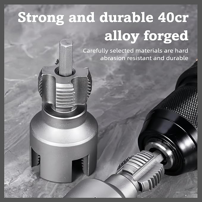 Integrated Internal & External Pipe Threading Tool, PVC Dual-function Pipe Threading Tool for 1/2" & 3/4" Pipes, Electric Drill Compatible PVC & Plastic Pipe Threader Kit for Home Repair (3/4")
