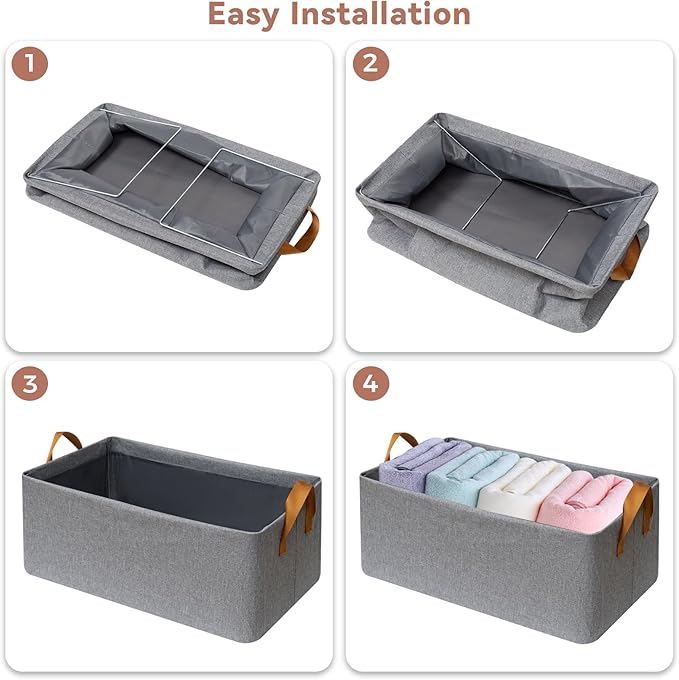 SNWDN 4 Pack Closet Cloth Storage Bins for Shelves,Large Storage Baskets for Shelves,Fabric Bins for Closet organization with Handles（Grey 17''L x 12''W x 10''H）