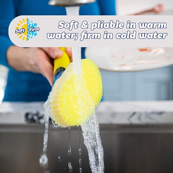 Scrub Daddy Dish Daddy Dish Wand & Connector Head, Soap Dispensing Dish Brush, Texture Changing Washing Up Sponge With Liquid Handle, Dish Sponge with Built-in Scraper, Scrubbing Head & Stand - Yellow
