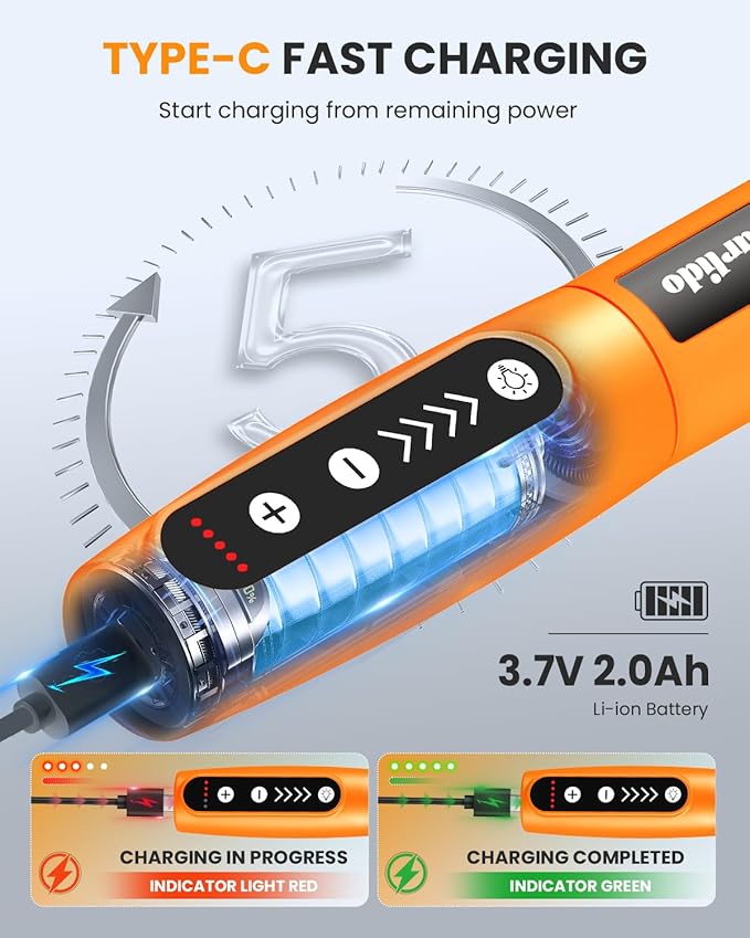 Cordless Rotary Tool Kit, 3.7V 2.0Ah Rechargeable Battery, 18000RPM 5-Speed Multi Power Carving Tools, 31Pcs Accessories, Engraving, Sanding, Grinding, Polishing, Carving, Etching, DIY-Orange