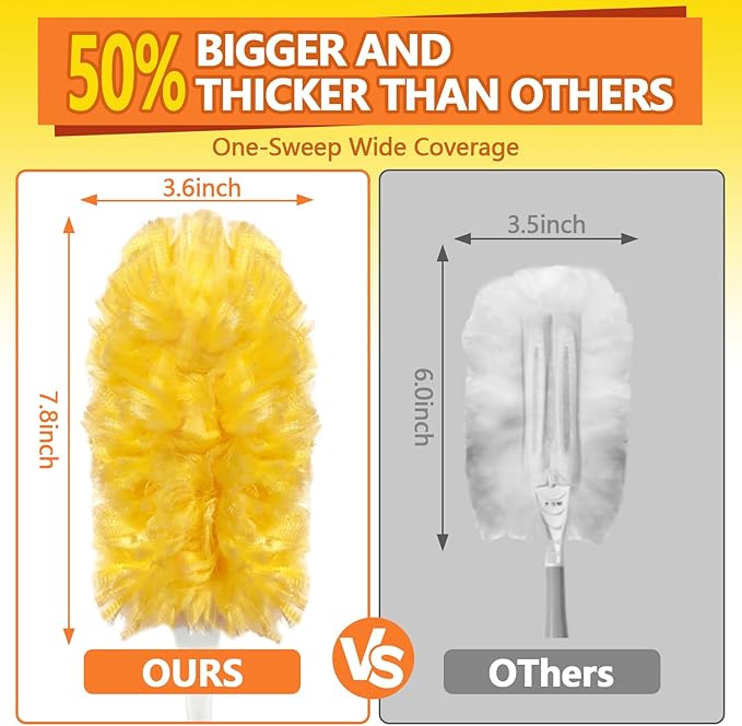 Heavy Duty Duster Refills for Swiffer Duster (60 Count) | 360° Unscented Disposable Multisurface Dusters with 1 Handle- for Home, Blinds, Fans & Corners, Yellow