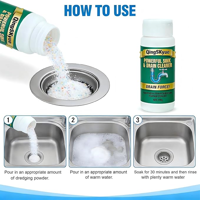 4 Pack Fast Acting Drain Clog Remover | Heavy Duty Drain Cleaner Powder | for Slow Running and Clogged Drains | for Bathroom Shower Sink Bathtub and Kitchen Sink | Suitable for Daily Maintenance