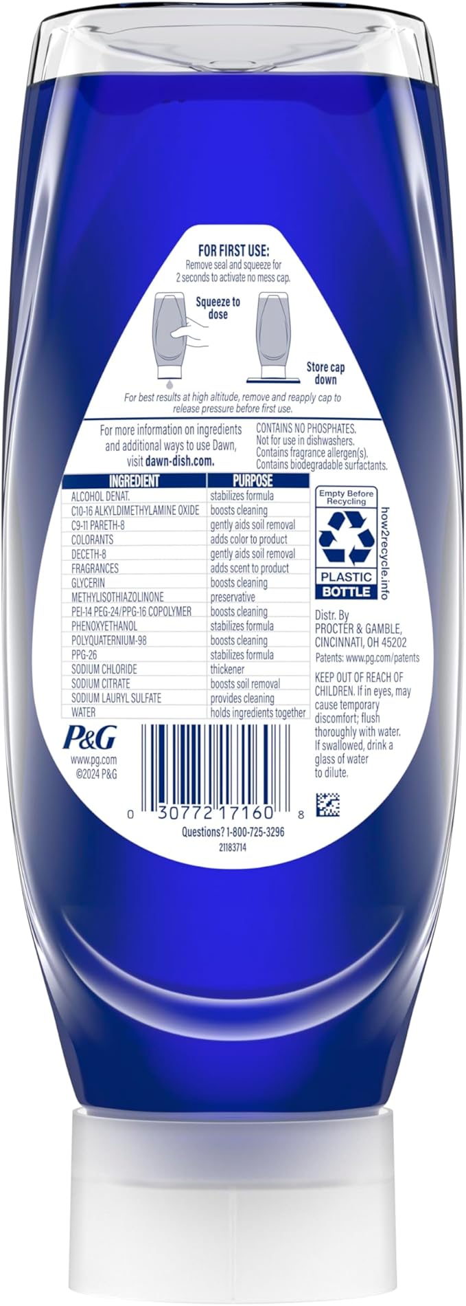 Dawn Platinum Plus PowerSuds Liquid Dish Soap, 17.4 oz. EZ-Squeeze Bottle