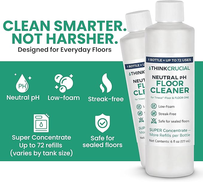 Think Crucial 72x Uses SUPER Concentrate Compatible with Tineco® iFloor & FLOOR ONE (S3/S5/S6) – 6 oz Neutral pH Multi-Surface Floor Cleaning Solution