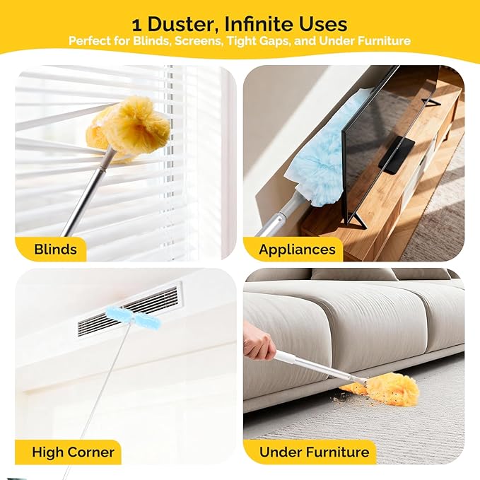 AIDELY 6 FT Extendable Duster Handle with 20 Pcs Refills, Heavy Duty Starter Kit Compatible with Swiffer, Disposable Microfiber Dusting Pads for Ceiling, Fan, Window & Hard to Reach Areas Cleaning