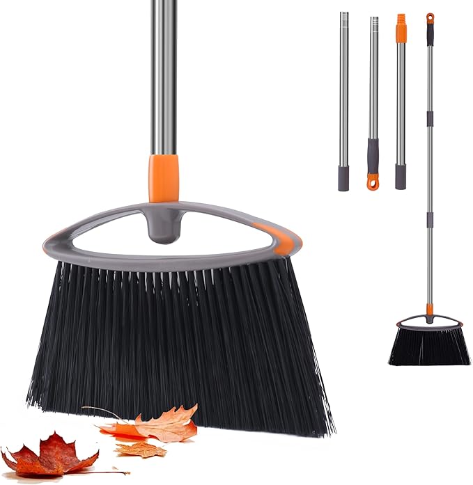 Still Bristle Broom to Sweep Snow, Heavy Duty Broom with Collapsible Handle, Ideal for Indoor Outdoor Hardwood Floors Kitchen Salon Camping Cat Pets Hair Home Room Office, Sturdy and Durable, Gray
