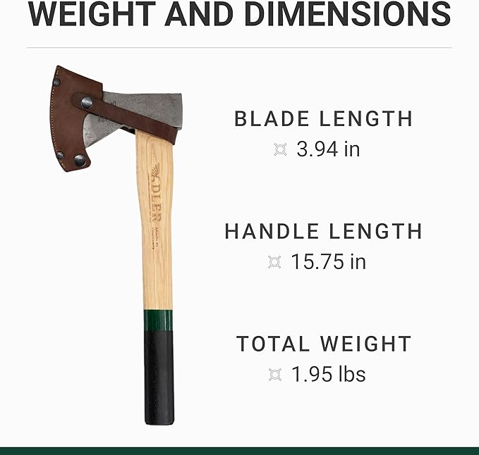 Adler Rheinland Throwing Hatchet - World Axe Throwing League Compliant (1.95lbs, 15.75" Hickory Handle) - German-Made Throwing Axe with Sheath (Green Stripe)