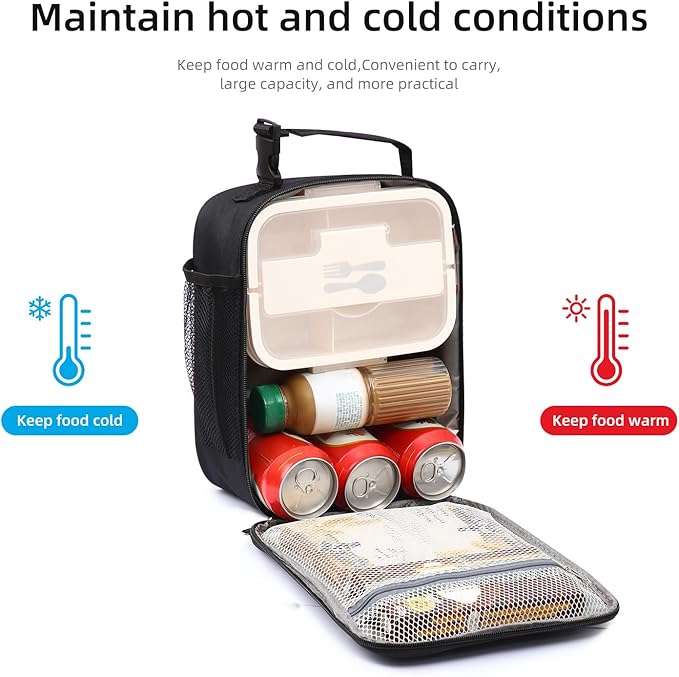 Lovoeo Lunch box Lunch bag for men women Insulated Lunchbox Lunch bags for Work Picnic Travel (Black)
