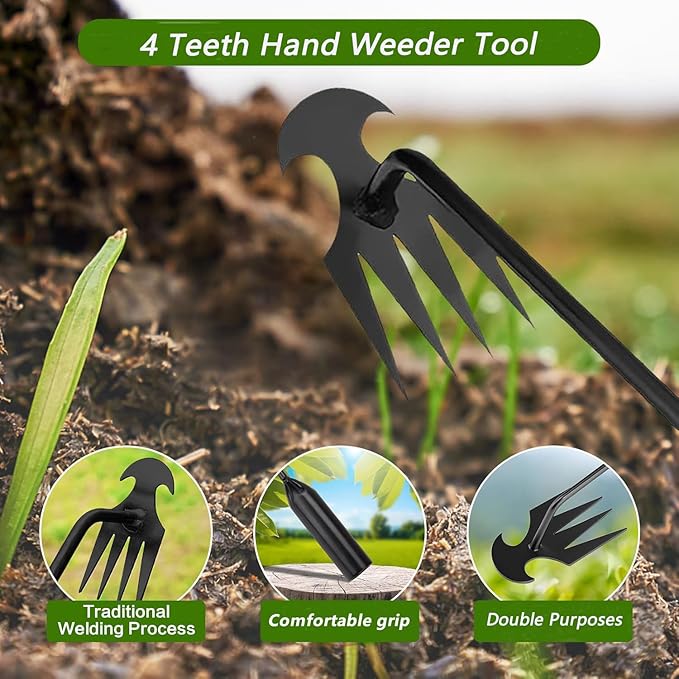 Weed Puller Tool Garden Uprooting Weeding Tool,2025 New Portable Garden Weeding Tool, 15.7in Weeder Tool, 4 Teeth Weeding Artifact Uprooting Weeding Tool