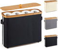 Bathroom Toilet Paper Storage Basket with Lid and Handle， Bamboo Collapsible Toilet Paper Holder Storage with Non-Slip Bottom ,Extra Toilet Roll Storage, Black