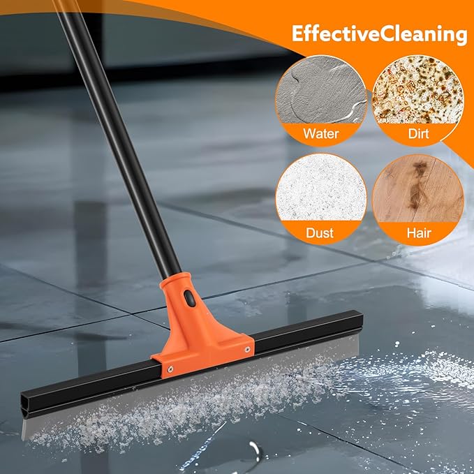 Floor Squeegee Heavy Duty, 17 Inch Rubber Blade, 60 Inch Long Aluminum Handle, Multipurpose Cleaning Squeegee for Garage, Tile, Deck, Bathroom, Window, Glass