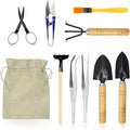 Bonsai Set 10 PCS-Mini Gardening Tools Kit for Indoor Outdoor Bonzai Include Pruner, Fold Scissors, Mini Rake, Tweezers, Cleaning Brush