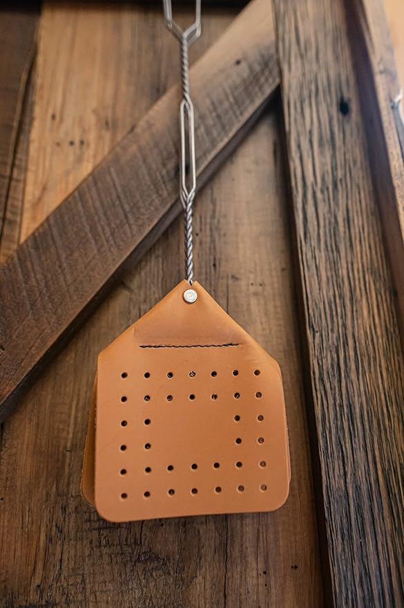 Leather Fly Swatter Set (3 Pack) – 17” Amish-Made Fly Swat w/Real Leather Paddle – Fly Swatters Multi Pack w/Metal Handle – Bug Swatter, Mosquito Swatter, Wasp Swatter (Brown)