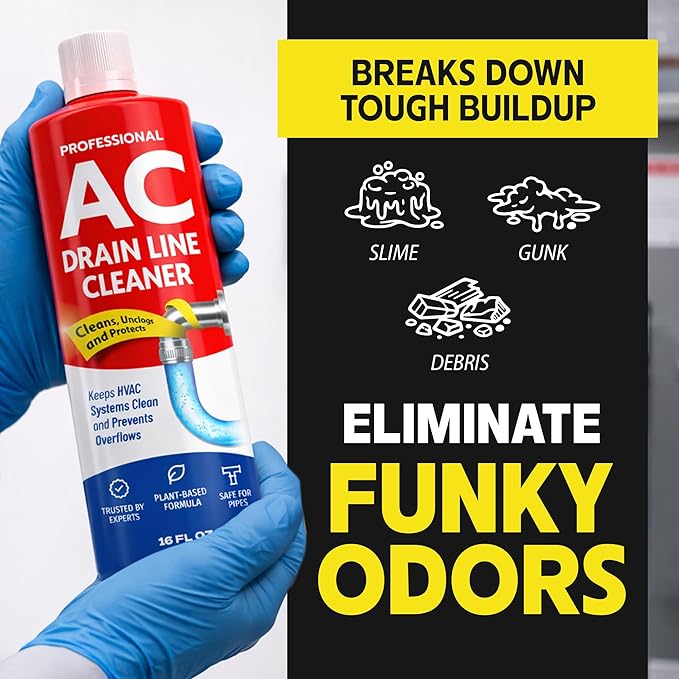 AC Drain Line Cleaner – Fast Acting Plant-Based Formula, Multi-Use HVAC Condensate & Air Conditioner Cleaning Liquid, Removes Buildup and Clears Clogged AC Lines, Up to 8 Uses, Made in USA, 16 oz