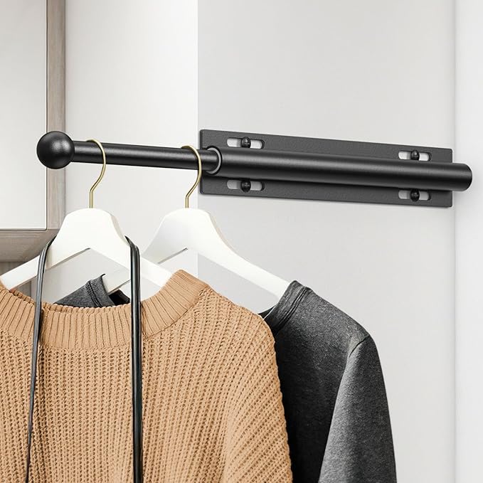 Supforce 14" Valet Rod for Closet Pull Out, Retractable Slide Out Valet Rod Closet Organization, Aluminum Valet Clothing Hanger Rods Perfect for Suits, Dresses & Freshly Pressed Clothes, Black