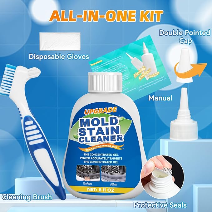 Mold Stain Cleaner Gel, 8 Fl oz Washing Machine Cleaner for Pools, Toilets, Doors and Windows, All-Purpose Household Remover Gel for Washing Machine Seal, Bathroom Grout, Shower Caulk, Tile, Sink