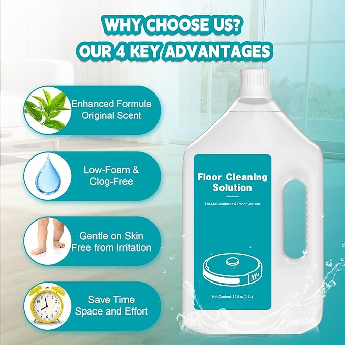 82 FL OZ/2.4 L Original Scented Floor Cleaning Solution Compatible with Dreame Cleaning Solution, Pet-friendly & No Residue, Floor Cleaner for All Robot Vacuum and Wireless Wet Dry Vacuum Cleaners