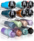 Stackable Water Bottle Organizer, Large Compartment Water Bottle Holder, 4 Tier Clear Water Bottle Organizer for Cabinet, Bottle Rack for Kitchen Organization and Storage - Hold 16 Bottles