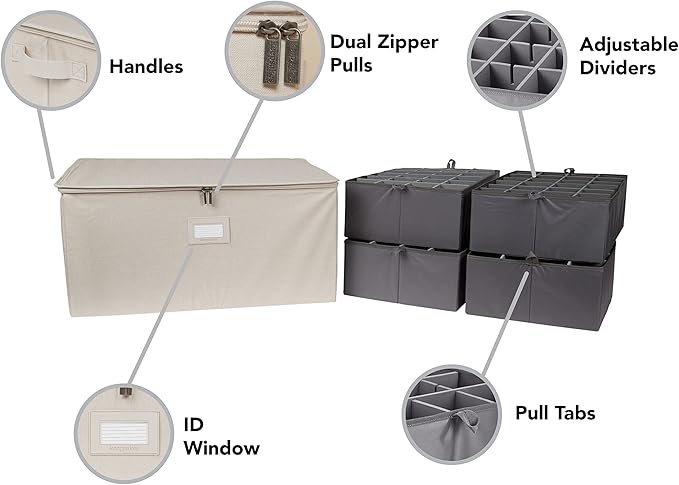 Covermates Keepsakes - Adjustable Zip-Top Storage Box - Configurable FlexGrid Compartments - Heavy Duty Polyester- Reinforced Handles - Stackable Design - Indoor Storage, Beige Heather