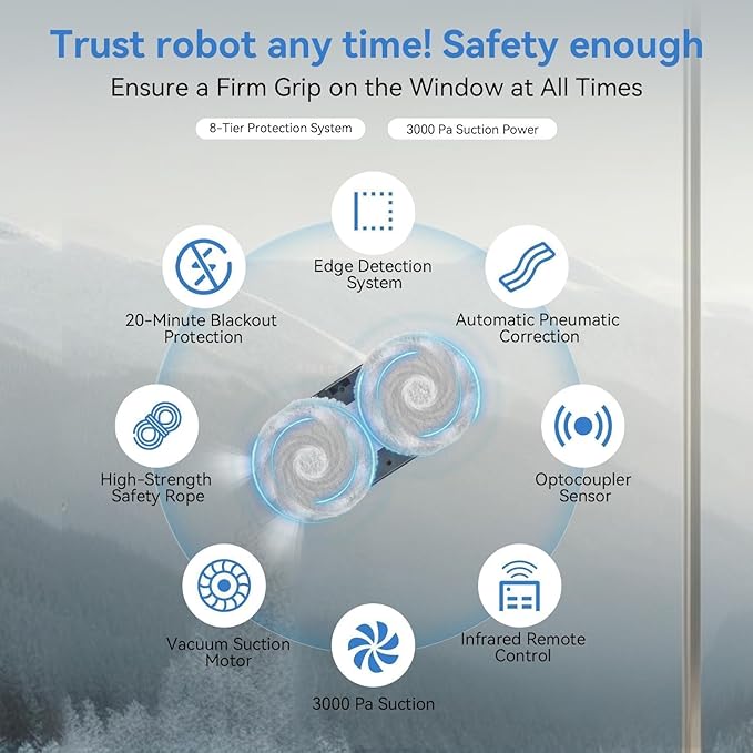 Automatic Window Cleaning Robot, Window Cleaner Robot Auto Dual Spray, 2026 Model Robot Limpia Vidrios AI Path Planning, 3000Pa Suction, Remote Control, Edge Detection for Streak-Free Glass - SS1